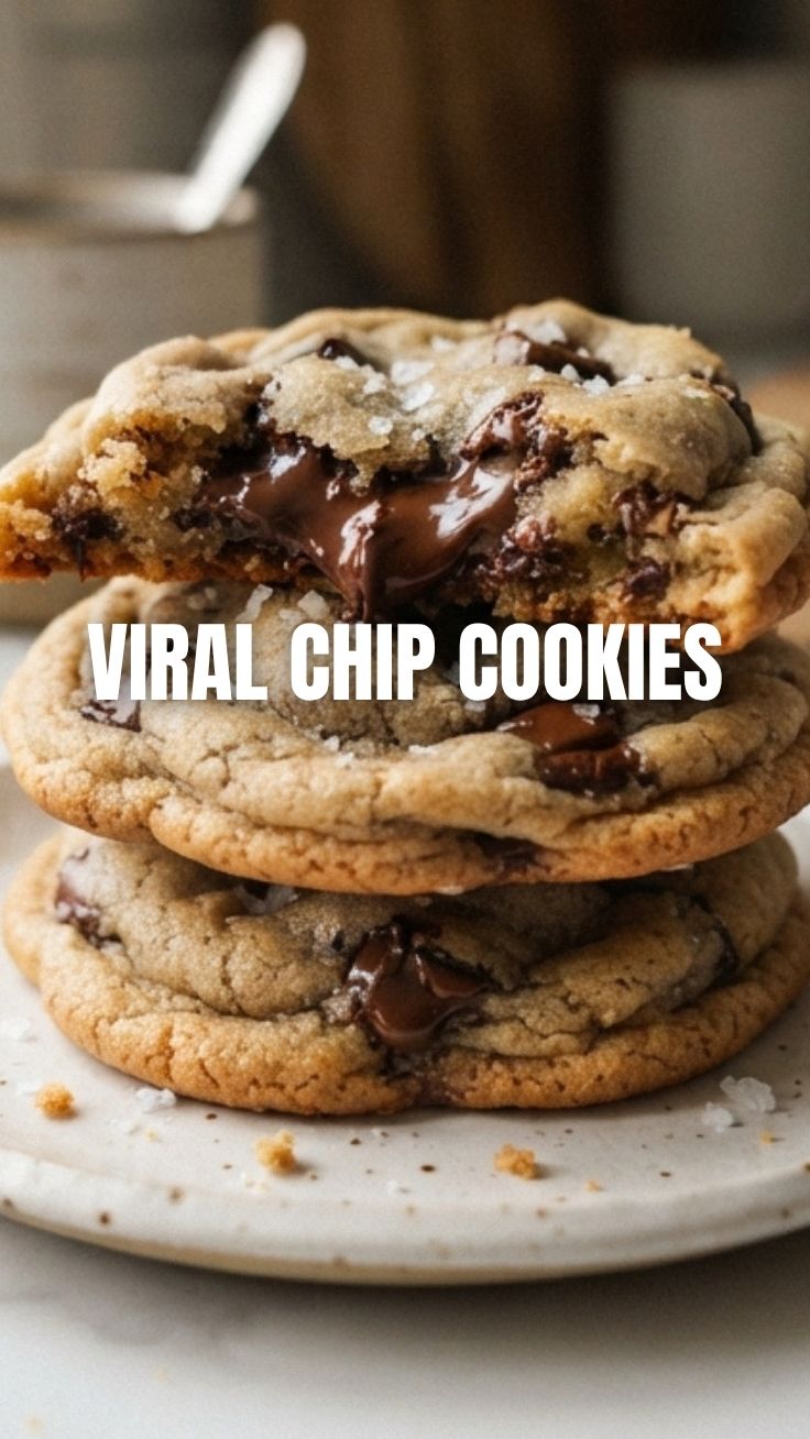 Freshly baked chocolate chip cookies stacked on a cooling rack.