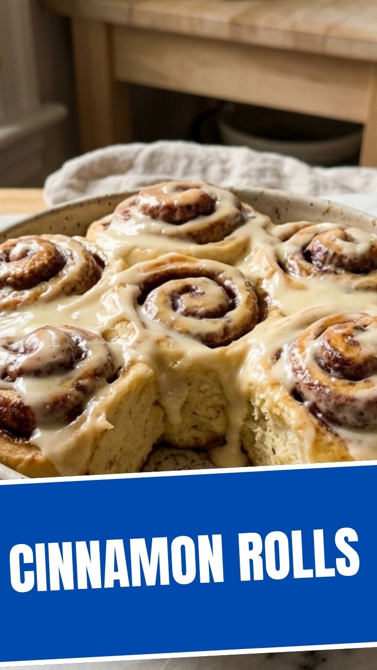 Freshly baked cinnamon rolls with white icing