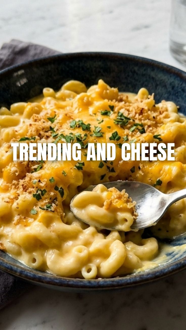 A close-up of creamy mac and cheese, rich with melted cheddar