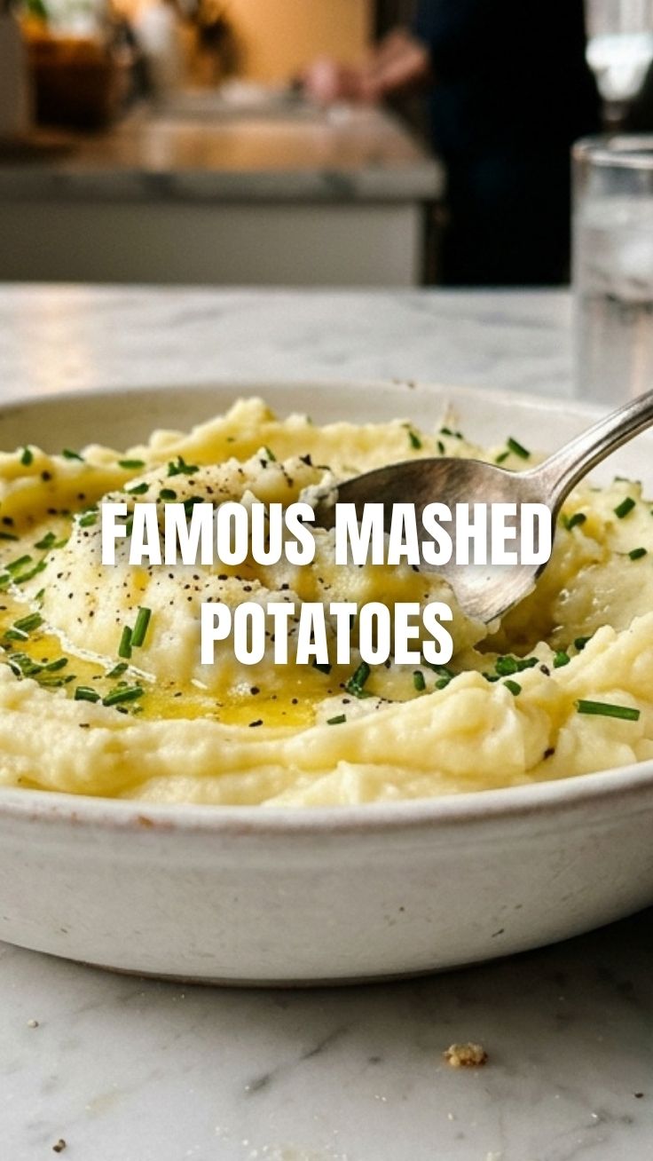A close-up of fluffy mashed potatoes in a white bowl with a knob of butter melting on top.