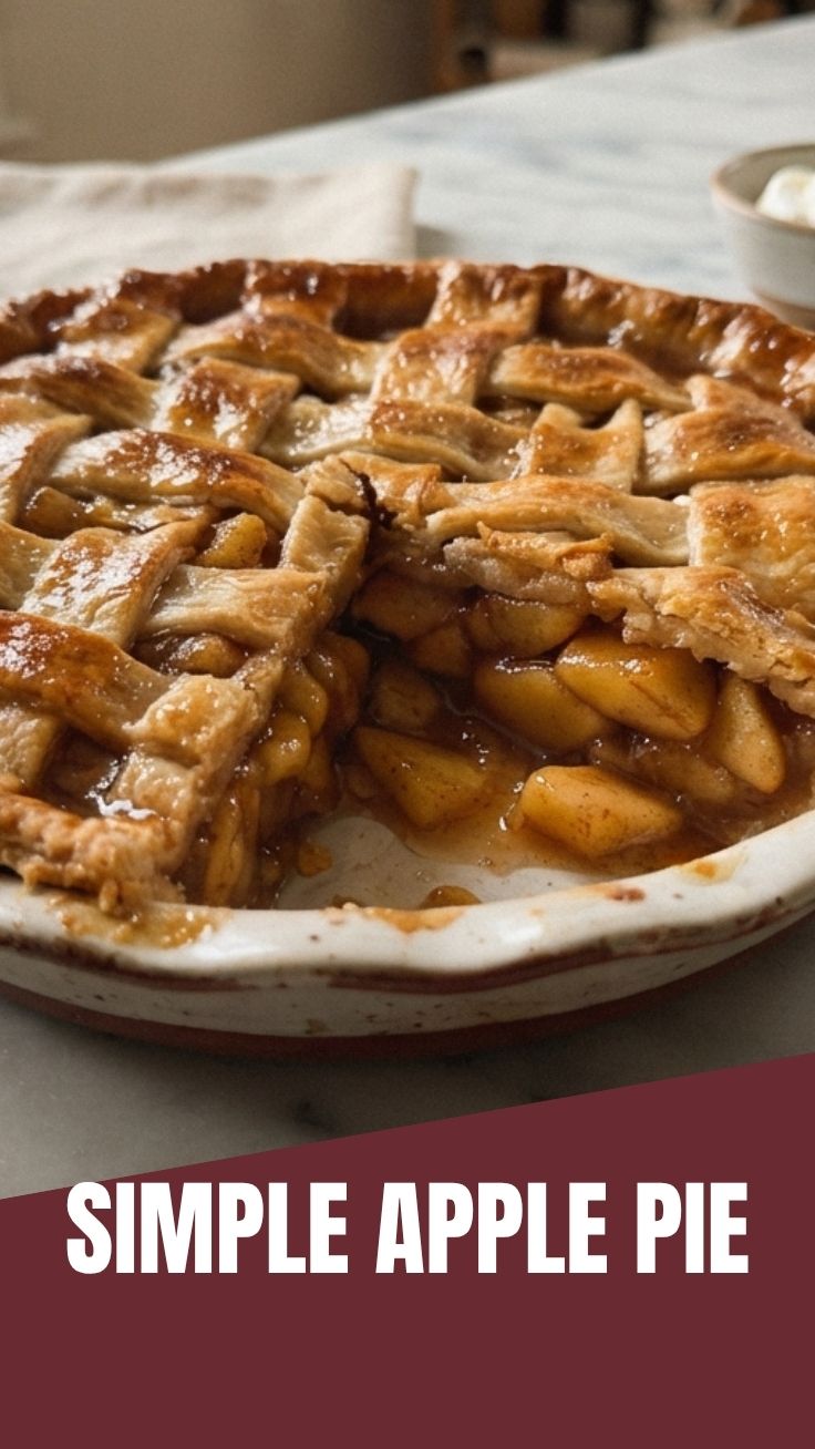 A freshly baked apple pie with a golden, flaky crust on a cooling rack.