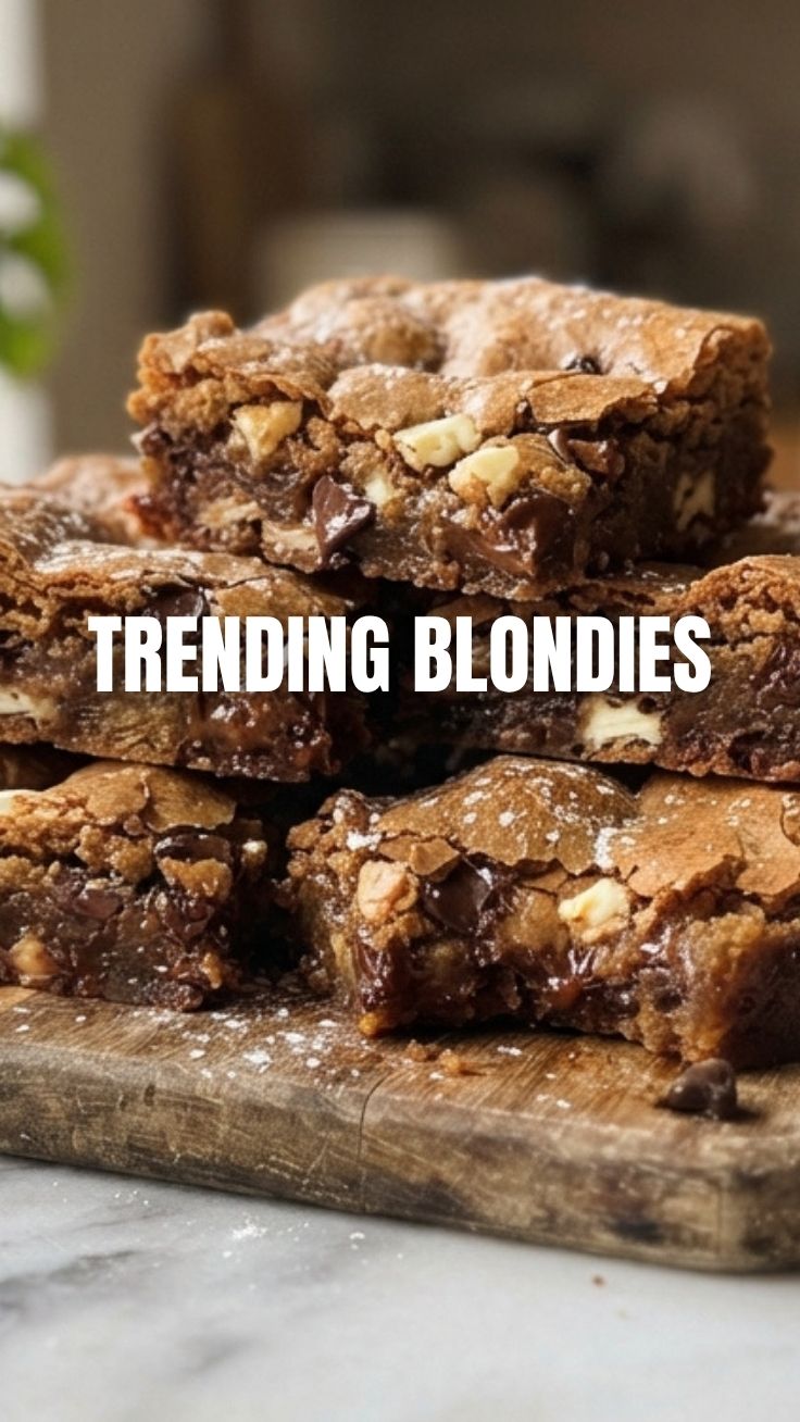 A fresh batch of golden-brown blondies cut into squares on a cooling rack.