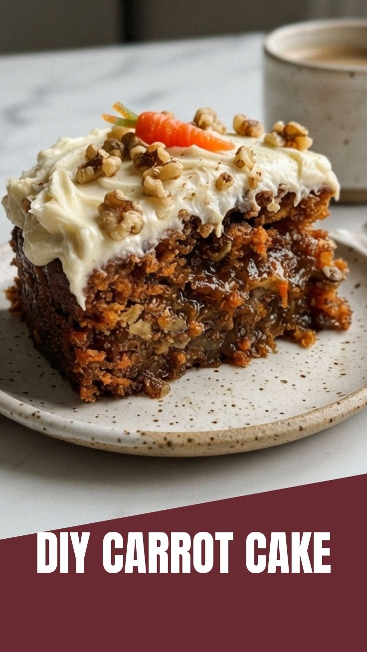 A delectable carrot cake with cream cheese frosting, ready to be served.