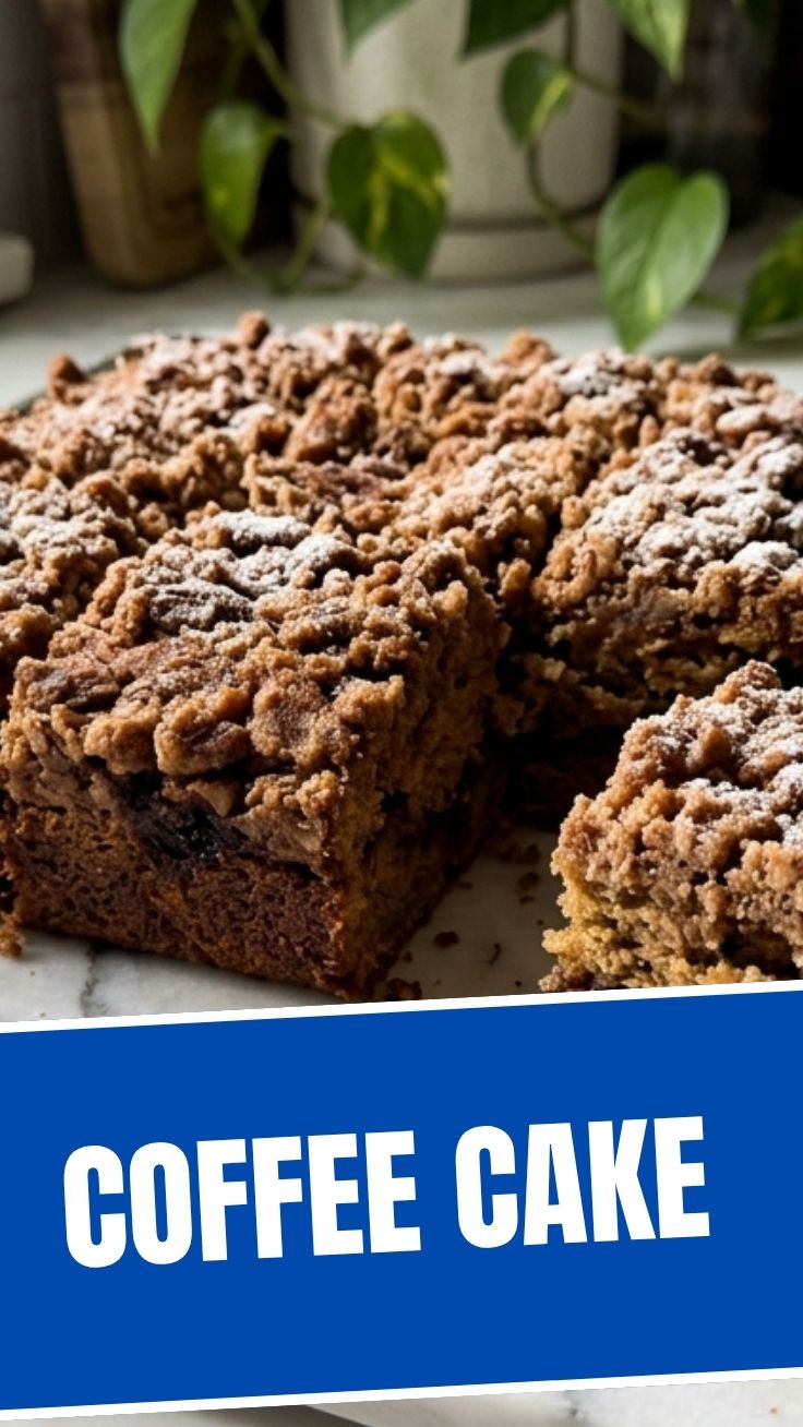 A freshly baked coffee cake with a streusel topping.