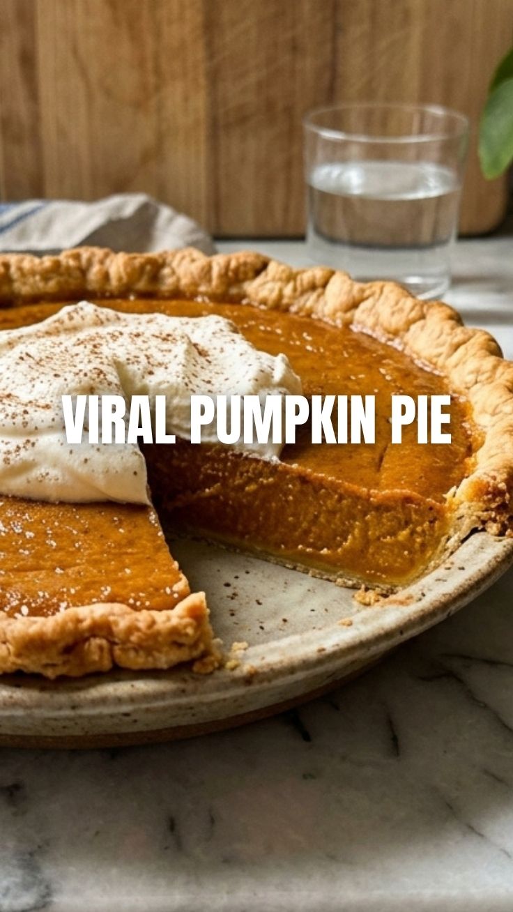 A freshly baked pumpkin pie with a golden crust.