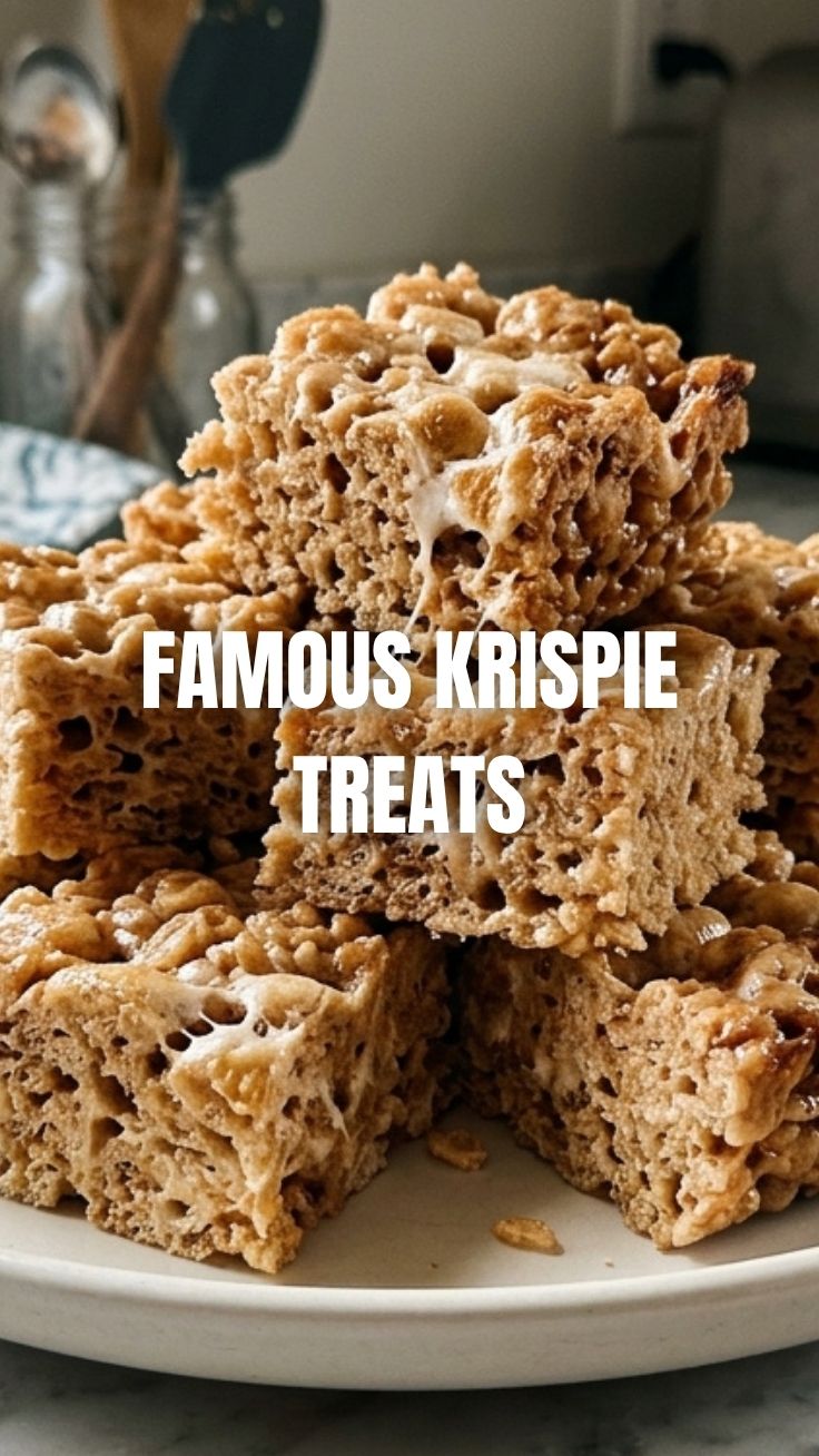 A stack of delicious Rice Krispie Treats with melted marshmallows.