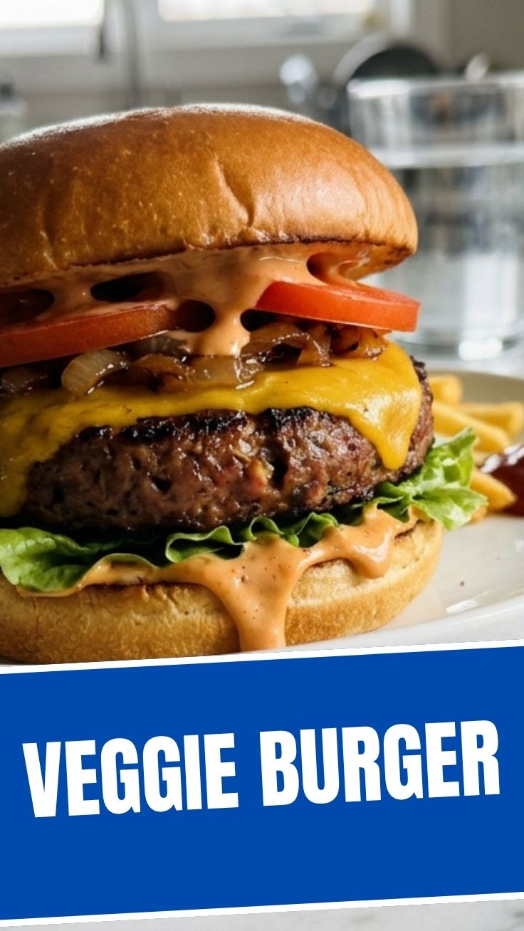 A freshly grilled veggie burger on a bun with fresh toppings.