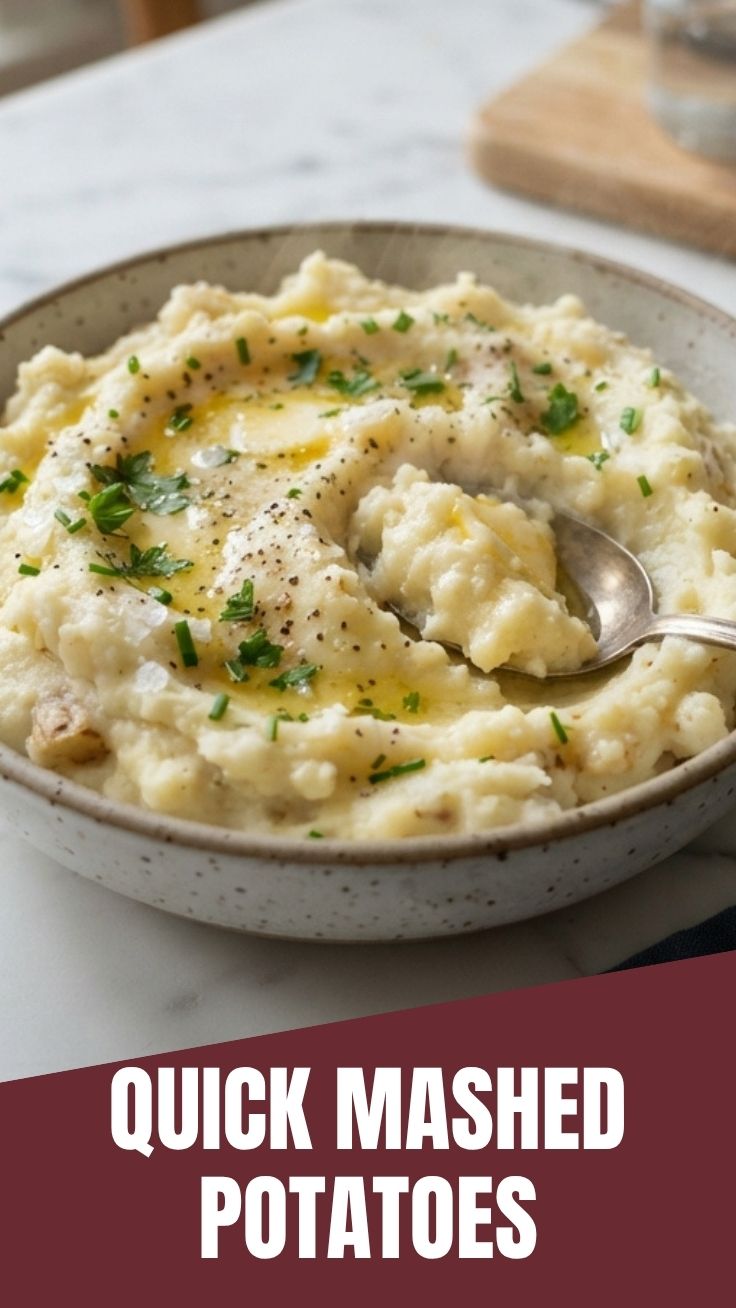 A bowl of fluffy garlic mashed potatoes, ready to be served.