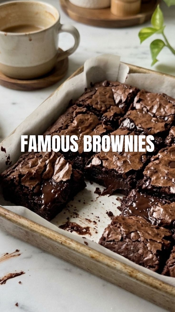 Close-up of perfectly baked brownies with a crinkly top