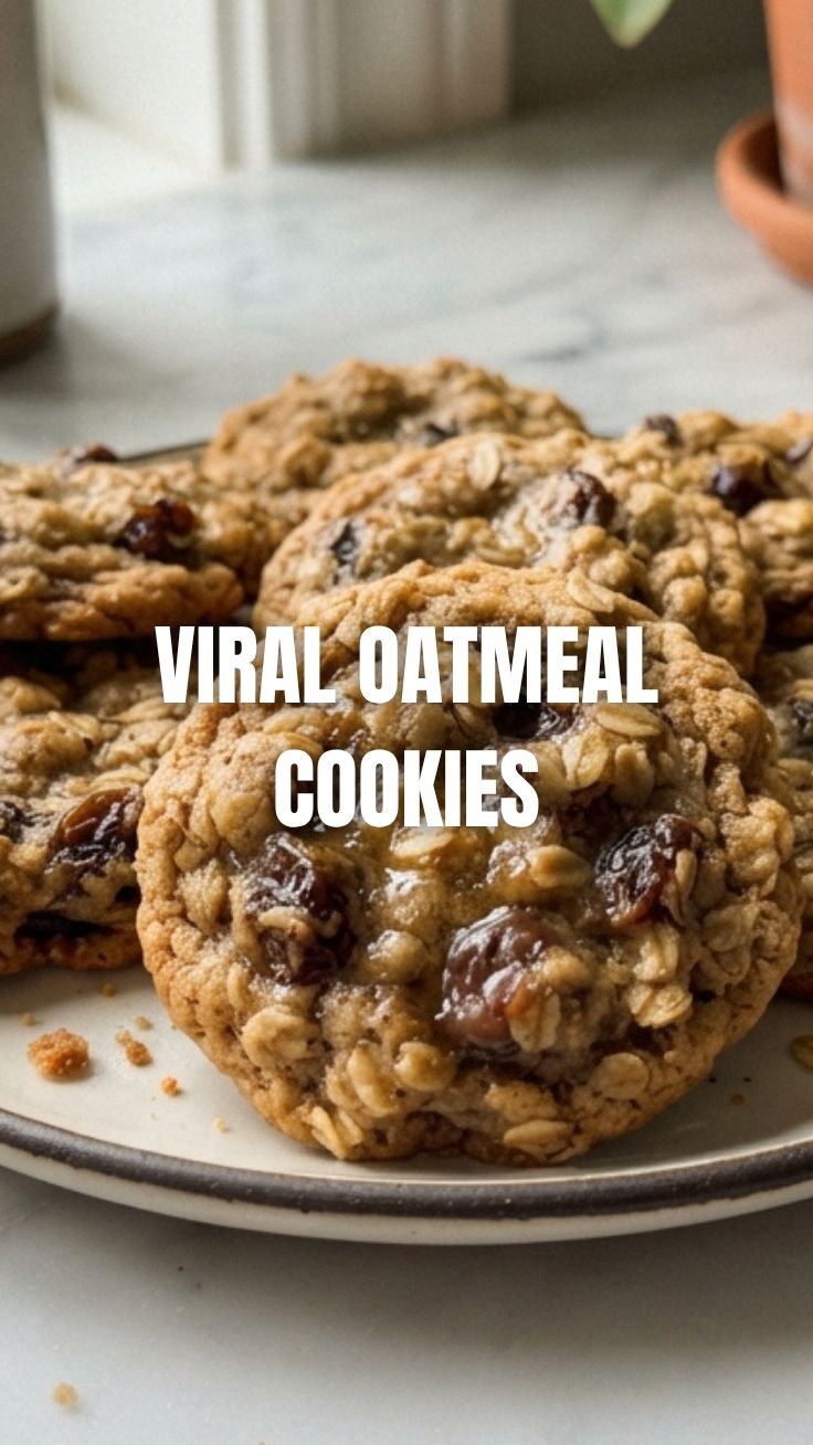 Freshly baked oatmeal cookies on a cooling rack.