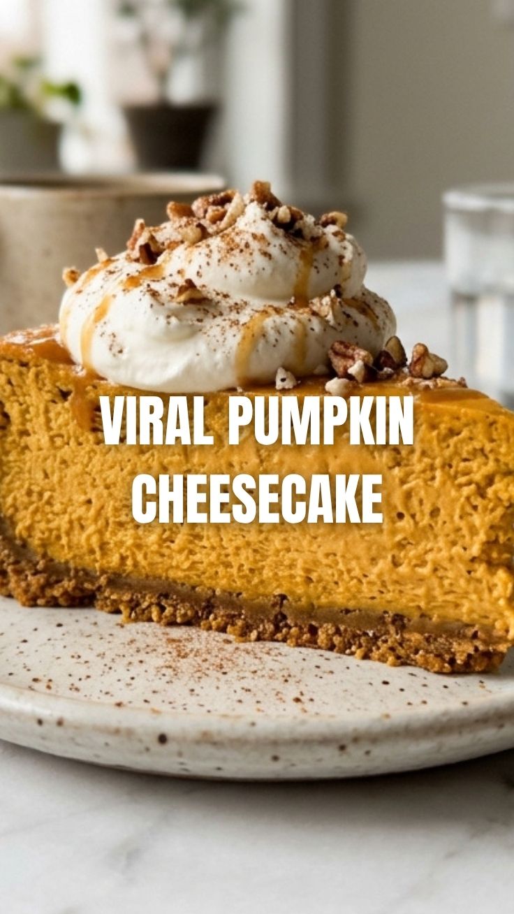 A rich and creamy pumpkin cheesecake, perfectly baked with a graham cracker crust.