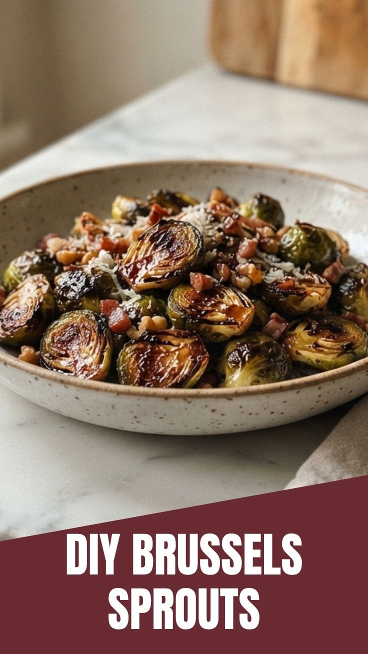 A serving of perfectly roasted Brussels sprouts with crispy edges.