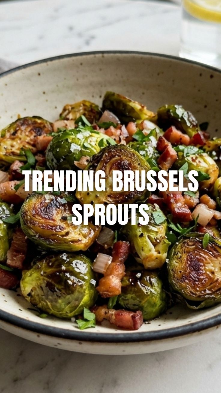A bowl of perfectly roasted Brussels sprouts, ready to serve.