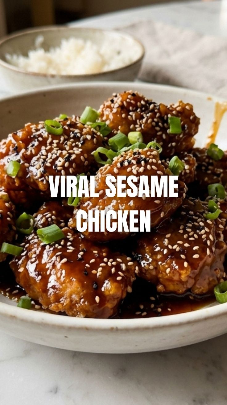 Delicious sesame chicken with a rich, savory glaze