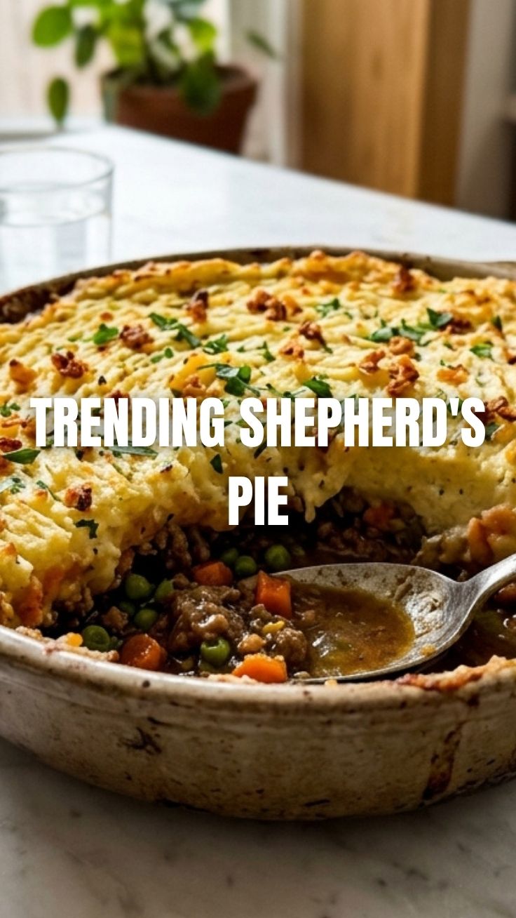 A savory shepherd's pie with a golden mashed potato topping