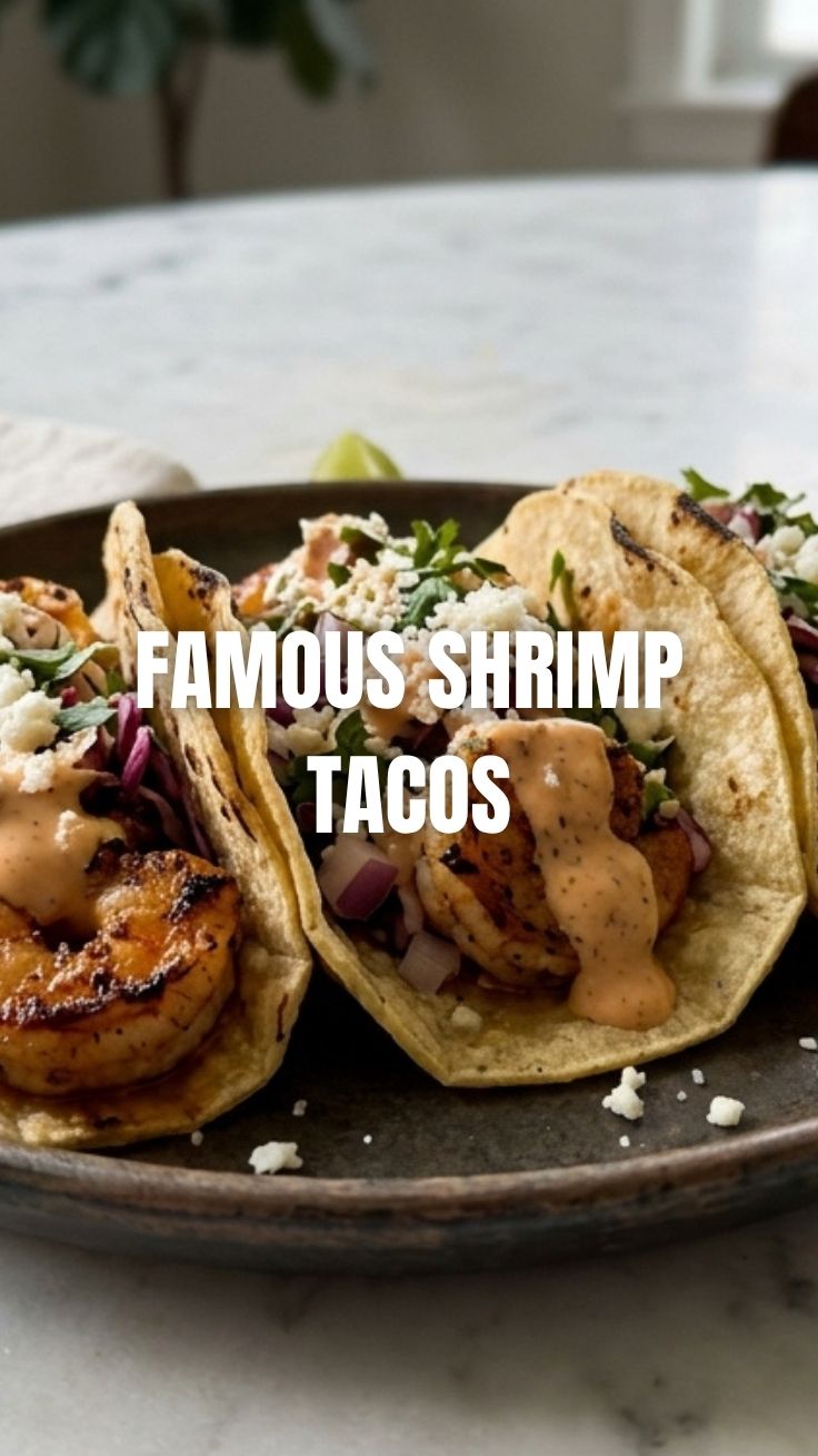Gourmet shrimp tacos with fresh cilantro and lime wedges