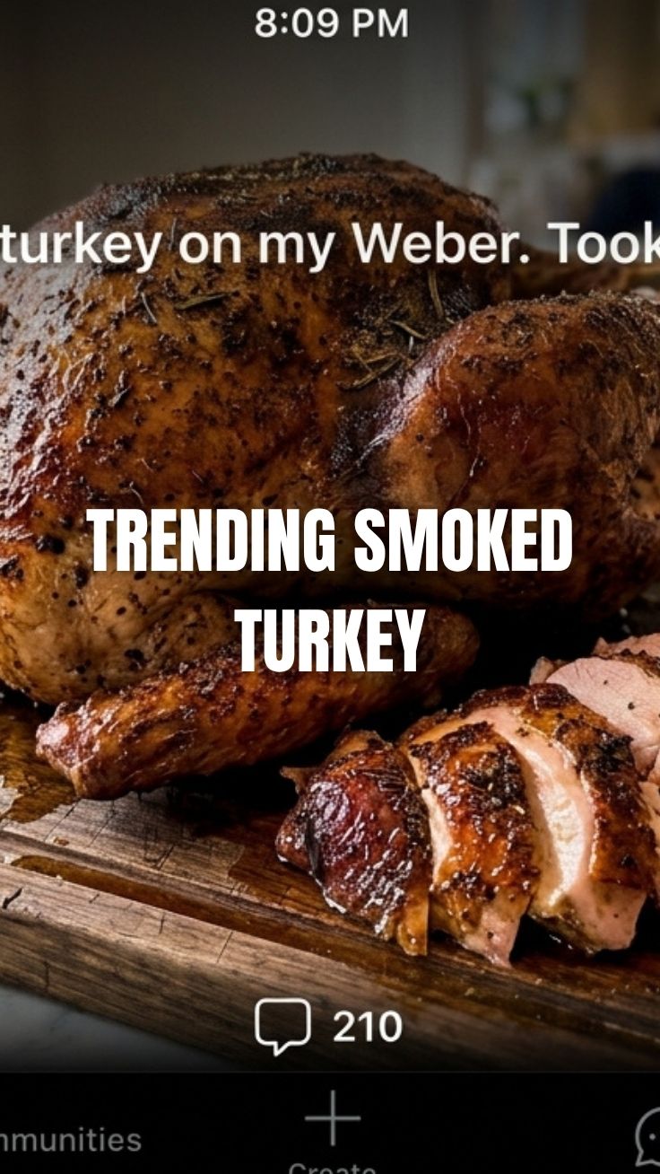 A beautifully prepared smoked turkey, golden brown and ready to serve.
