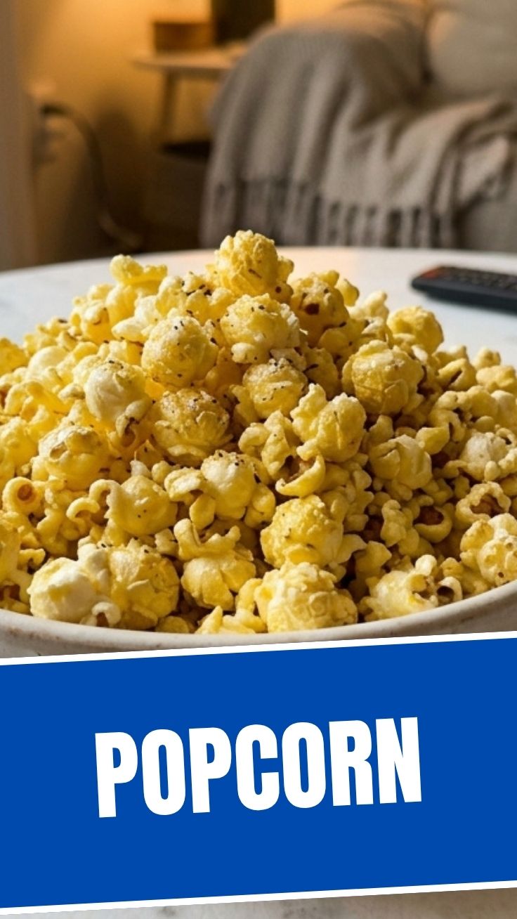 A bowl of freshly popped popcorn, ready to eat.