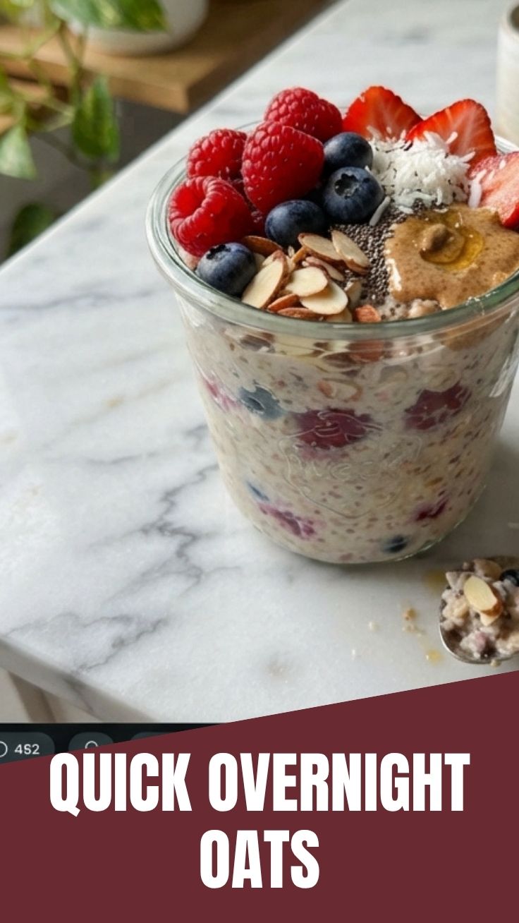 A glass jar filled with delicious overnight oats, ready to eat.