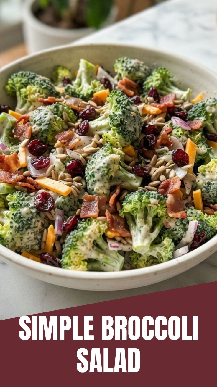 A vibrant bowl of fresh broccoli salad with various ingredients.
