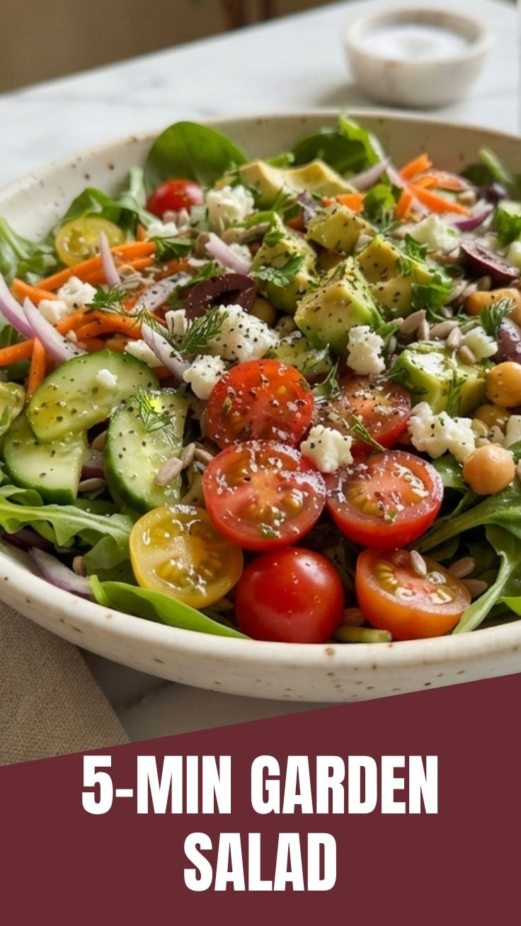 A refreshing garden salad featuring a mix of green leaves, tomatoes, and cucumbers