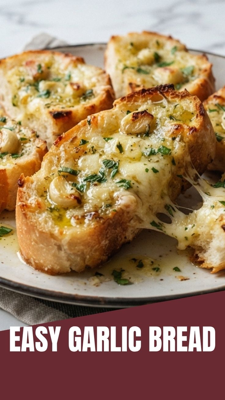 Freshly baked garlic bread, golden brown and garnished with parsley.