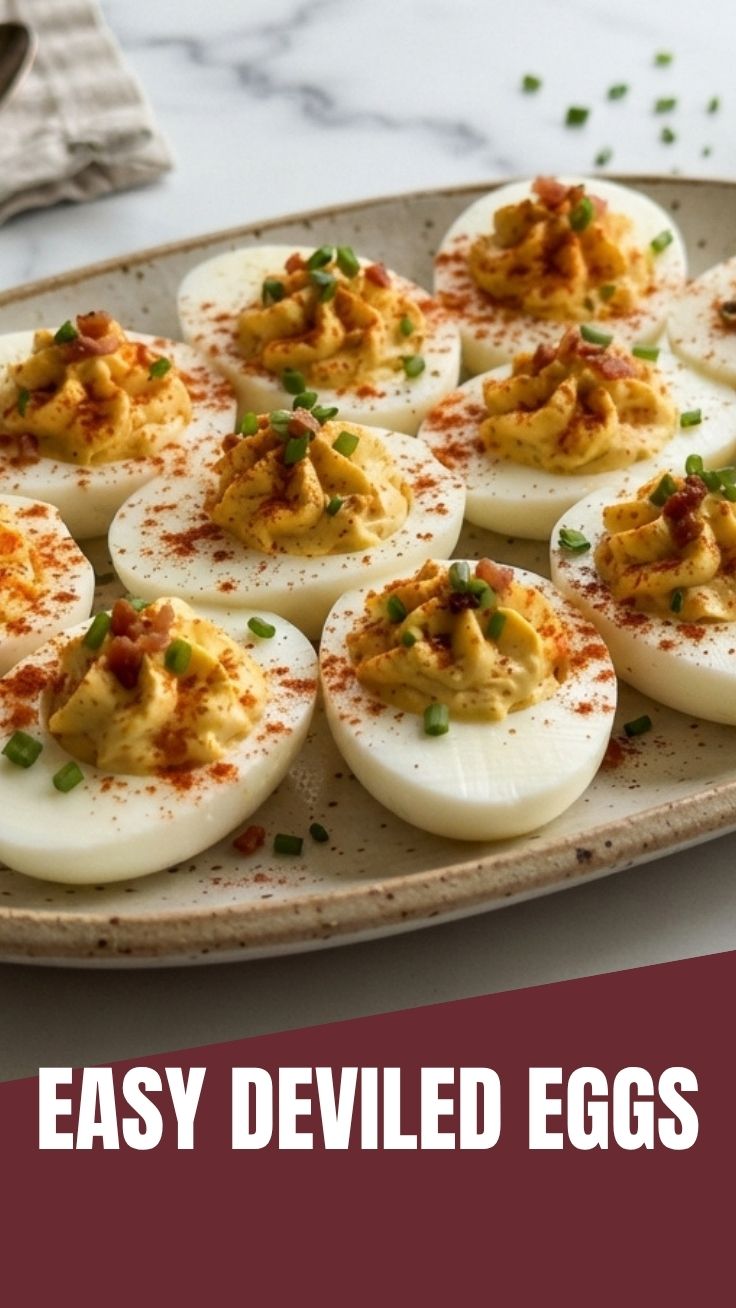 A platter of perfectly prepared deviled eggs with a sprinkle of paprika.