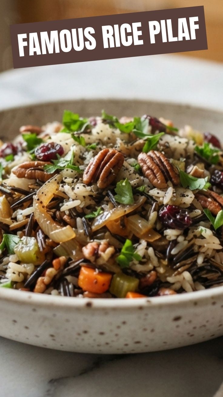 A serving of savory wild rice pilaf with herbs